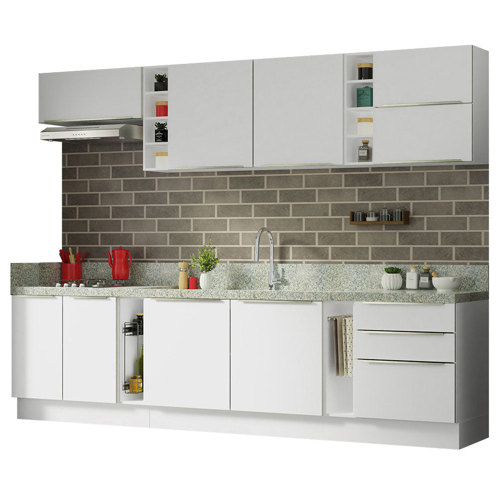 Armário de Cozinha Completa 300 x 60 cm Branco Veludo Lux da Sabrina Madesa