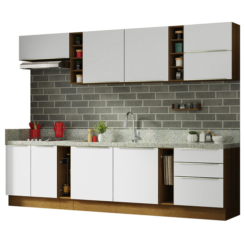 Armário de Cozinha Completa 300cm Rustic/Branco Veludo Lux da Sabrina Madesa