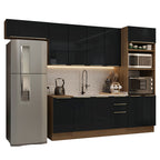 Armário de Cozinha Completa 310cm Rustic/Preto Lux Madesa 01