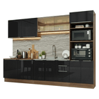Armário de Cozinha Completa 310 x 60 cm Rustic/Preto Lux Madesa 04