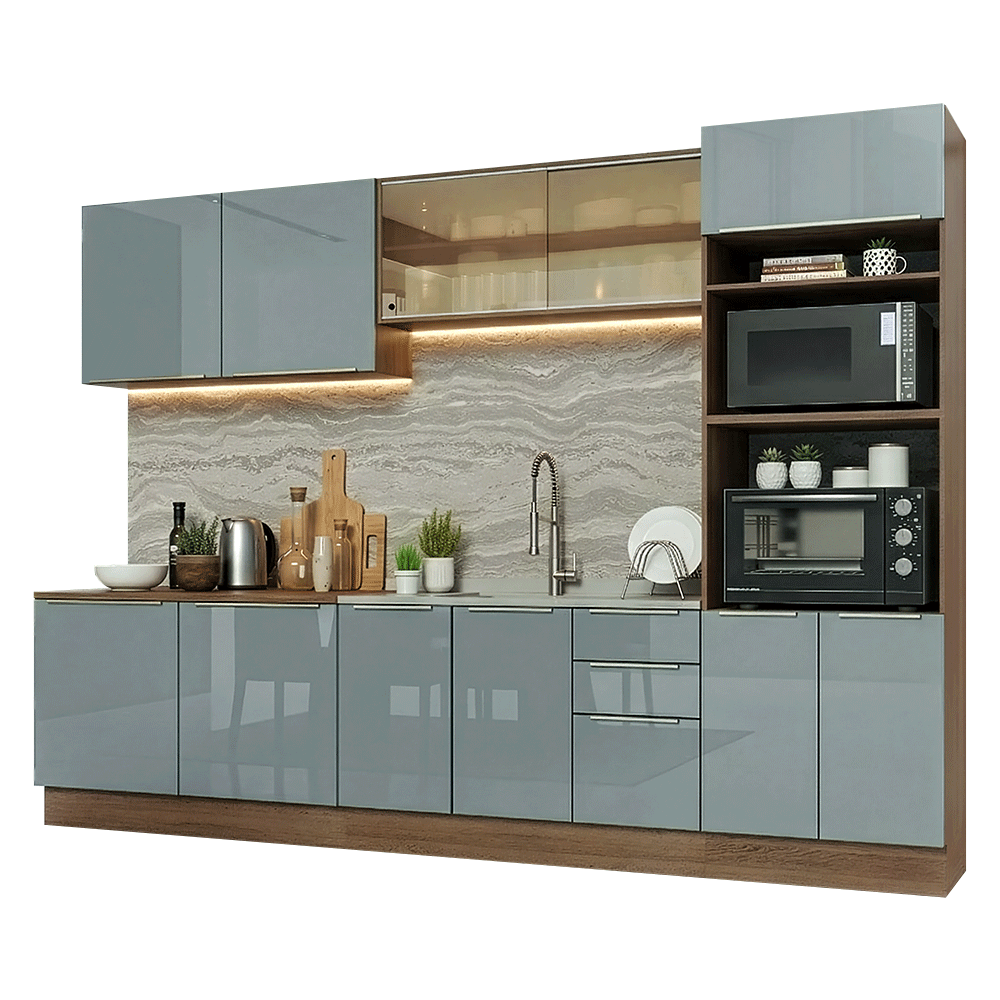 Armário de Cozinha Completa 310 x 60 cm Rustic/Cinza Lux Madesa 04