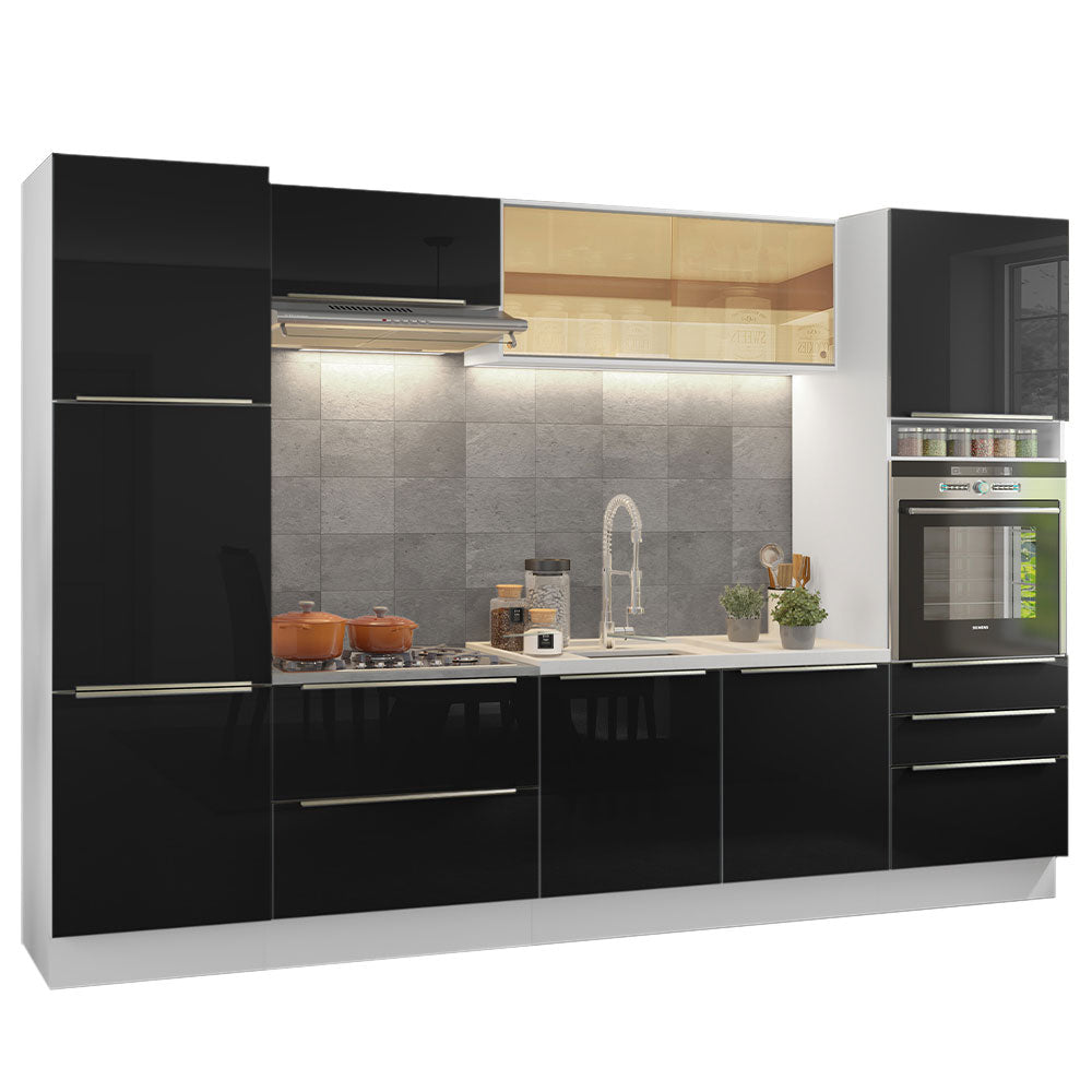 Armário de Cozinha Completa 320cm Branco/Preto Lux Madesa 01