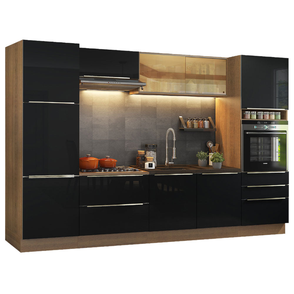 Armário de Cozinha Completa 320 x 60 cm Rustic/Preto Lux Madesa 01