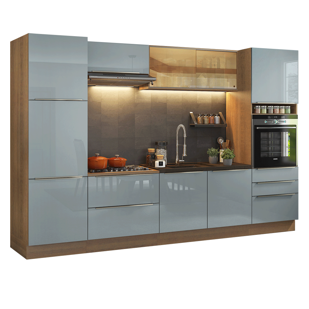 Armário de Cozinha Completa 320 x 60 cm Rustic/Cinza Lux Madesa 01