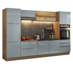 Armário de Cozinha Completa 320 x 60 cm Rustic/Cinza Lux Madesa 01