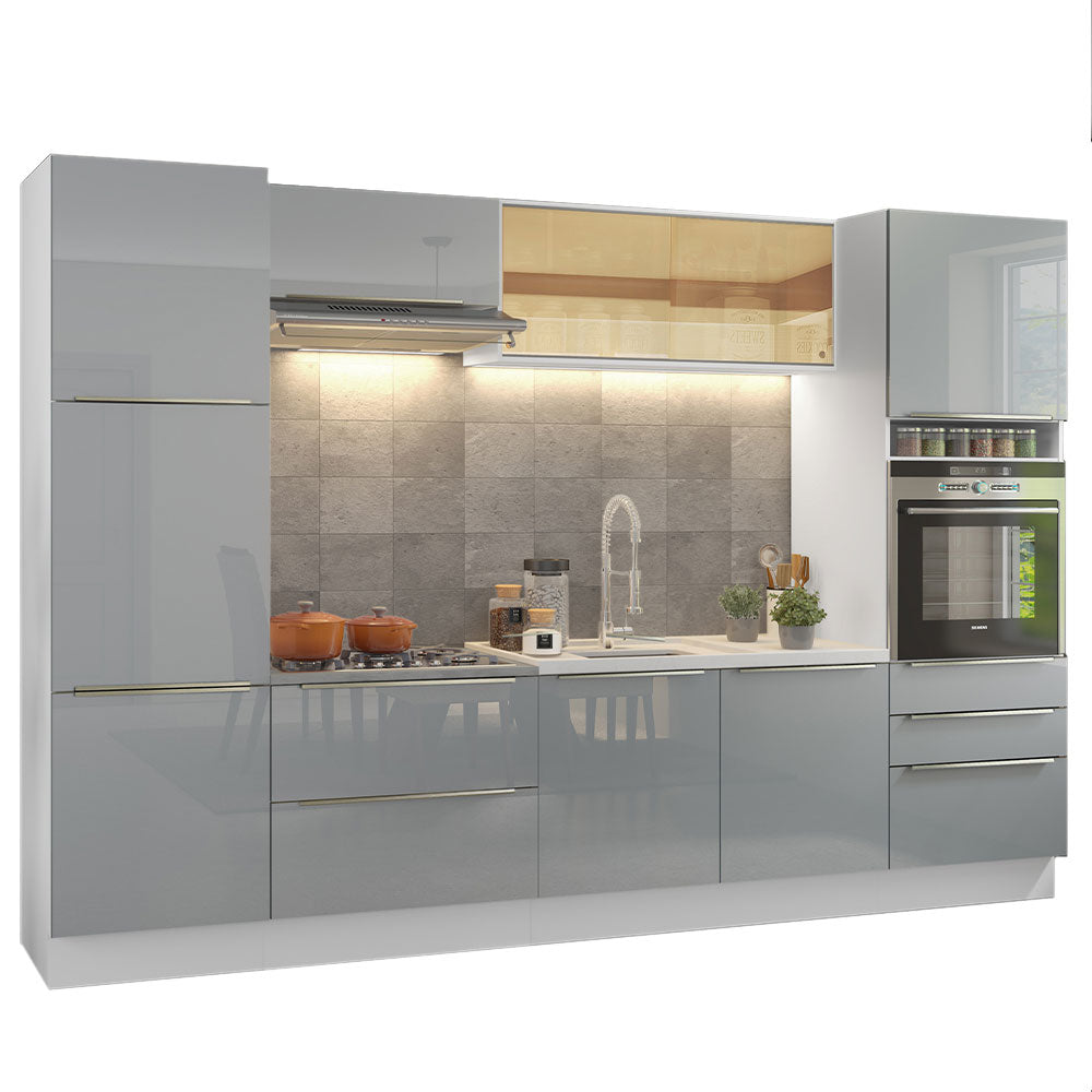Armário de Cozinha Completa 320cm Branco/Cinza Lux Madesa 01