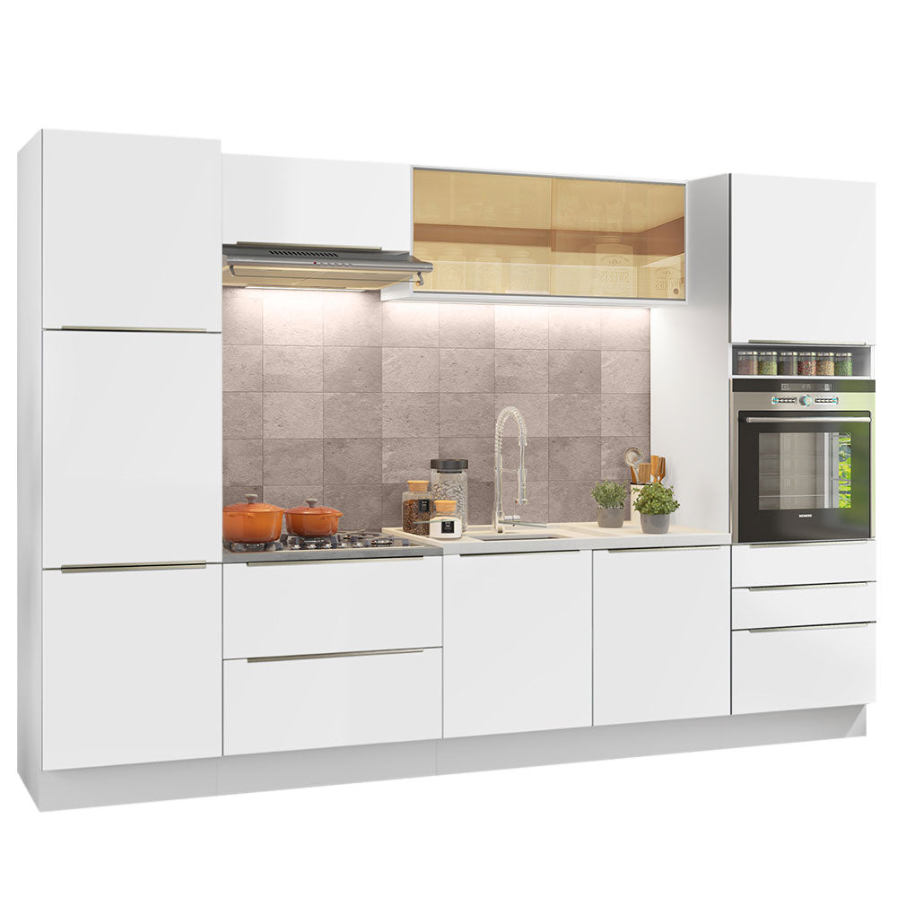 Armário de Cozinha Completa 320 x 60 cm Branco Branco Veludo Lux Madesa 01