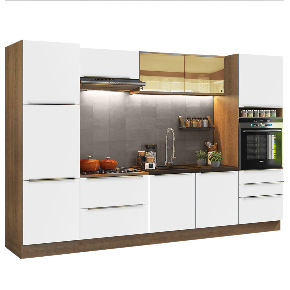 Armário de Cozinha Completa 320 x 60 cm Rustic Branco Veludo Lux Madesa 01