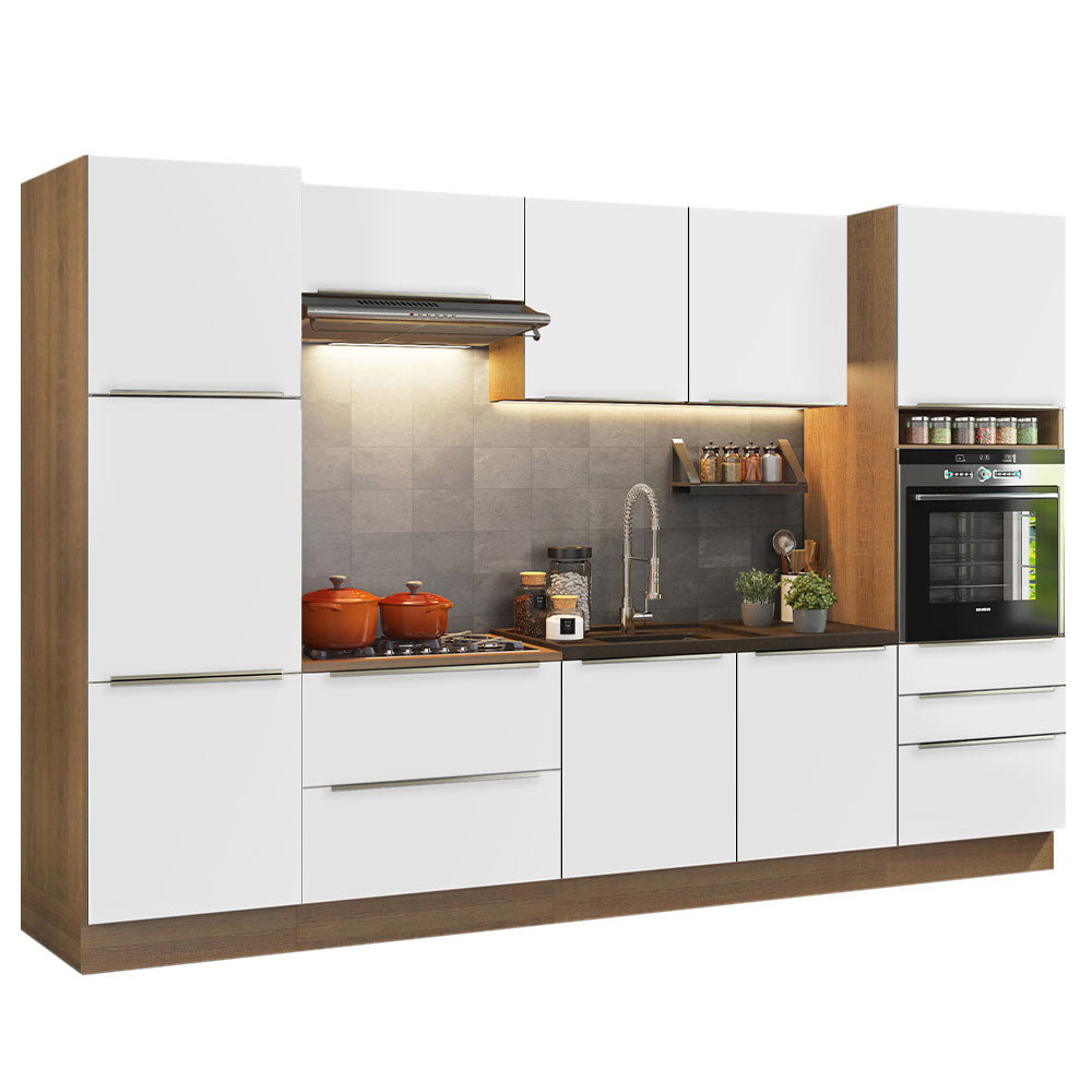 Armário de Cozinha Completa 320 x 60 cm Rustic Branco Veludo Lux Madesa 03