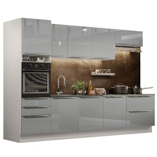 Armário de Cozinha Planejada 320 x 60 cm Branco/Cinza Lux Madesa 04