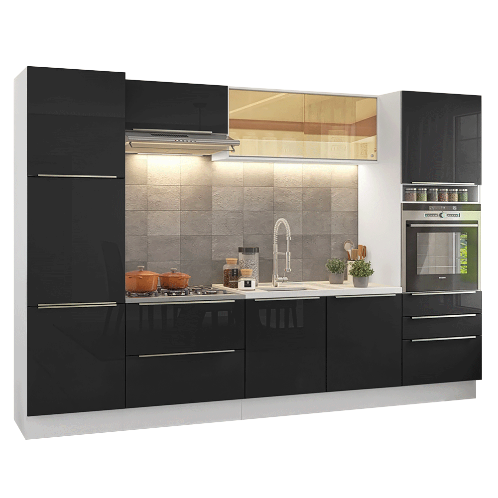 Armário de Cozinha Completa 320 cm Branco/Preto Lux Madesa 08