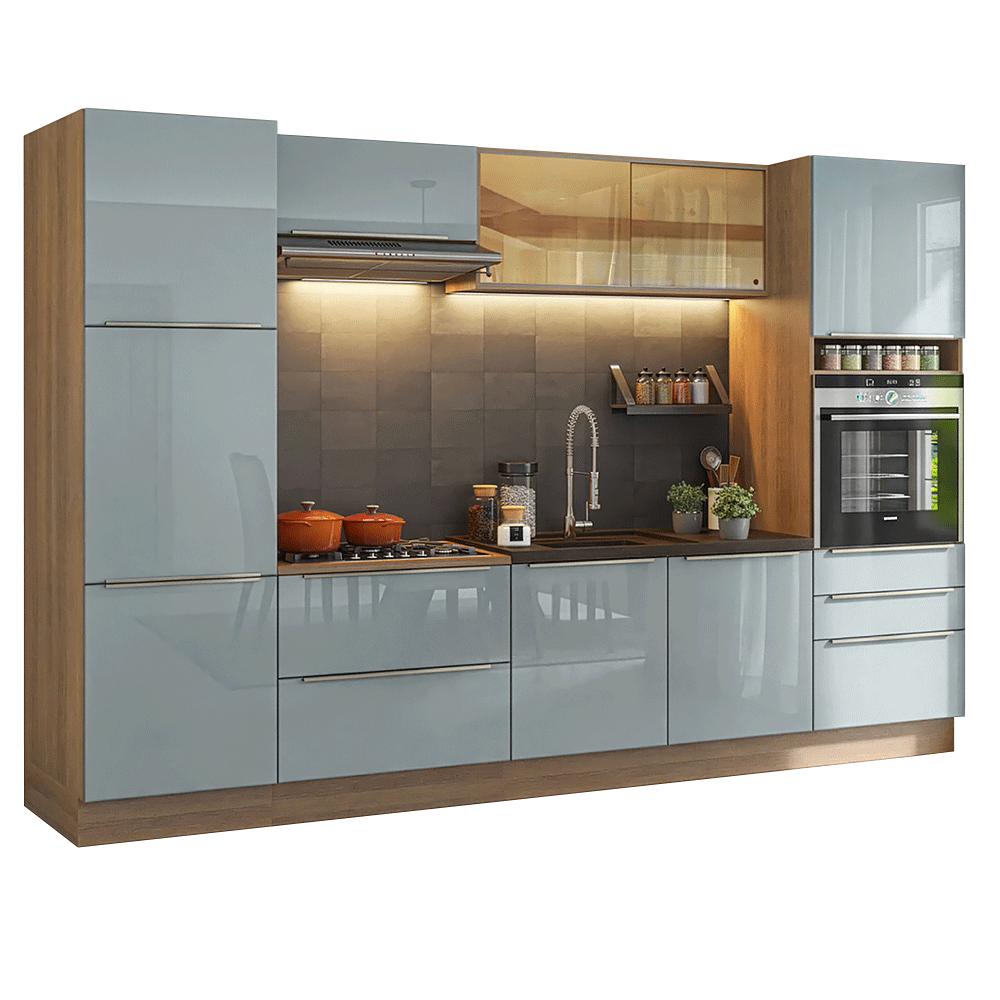 Armário de Cozinha Completa 320 cm Rustic/Cinza Lux Madesa 08