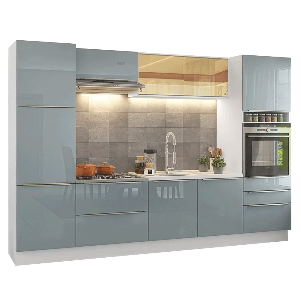 Armário de Cozinha Completa 320 cm Branco/Cinza Lux Madesa 08