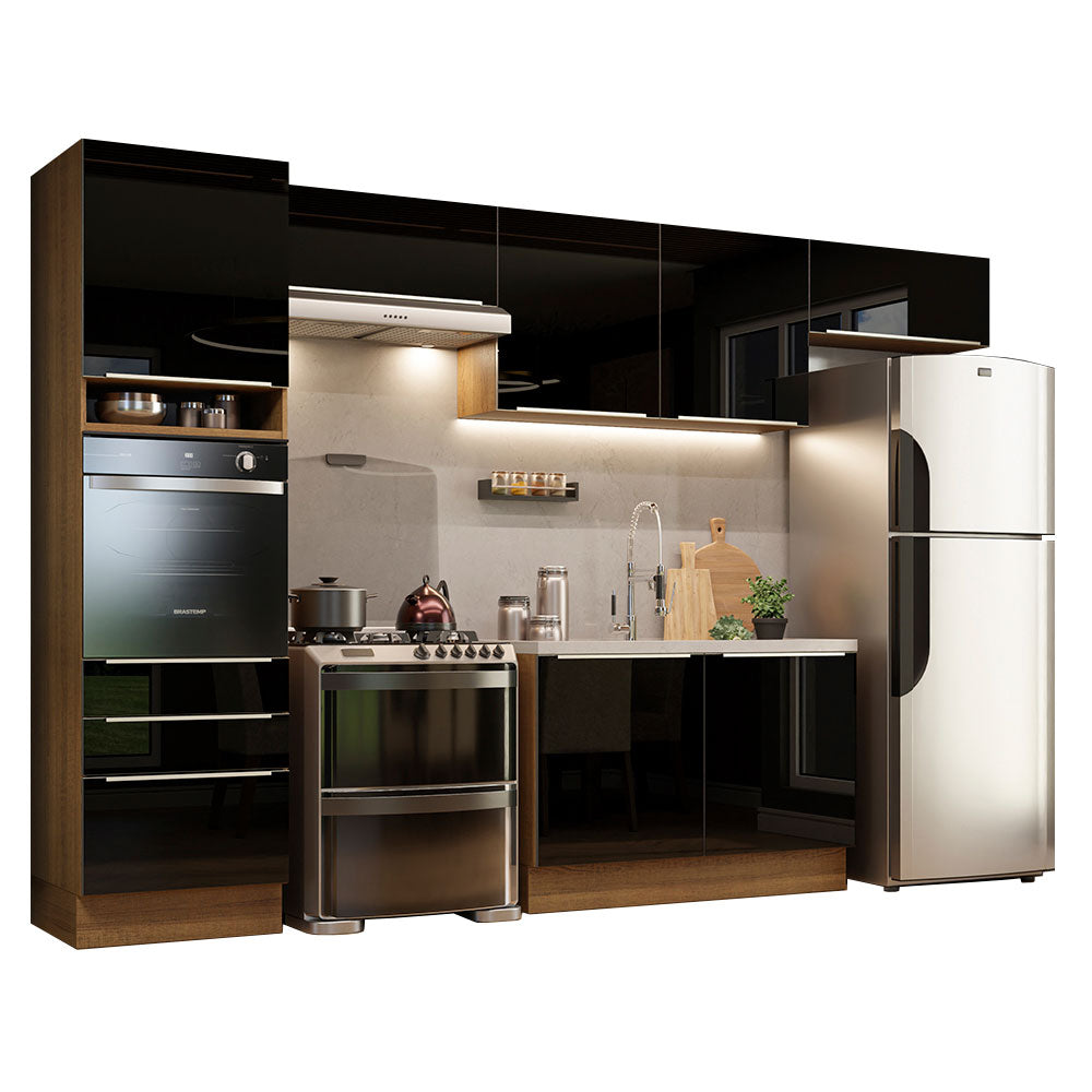Armário de Cozinha Completa 340 x 60 cm Rustic/Preto Lux Madesa 01