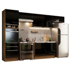 Armário de Cozinha Completa 340 x 60 cm Rustic/Preto Lux Madesa 01
