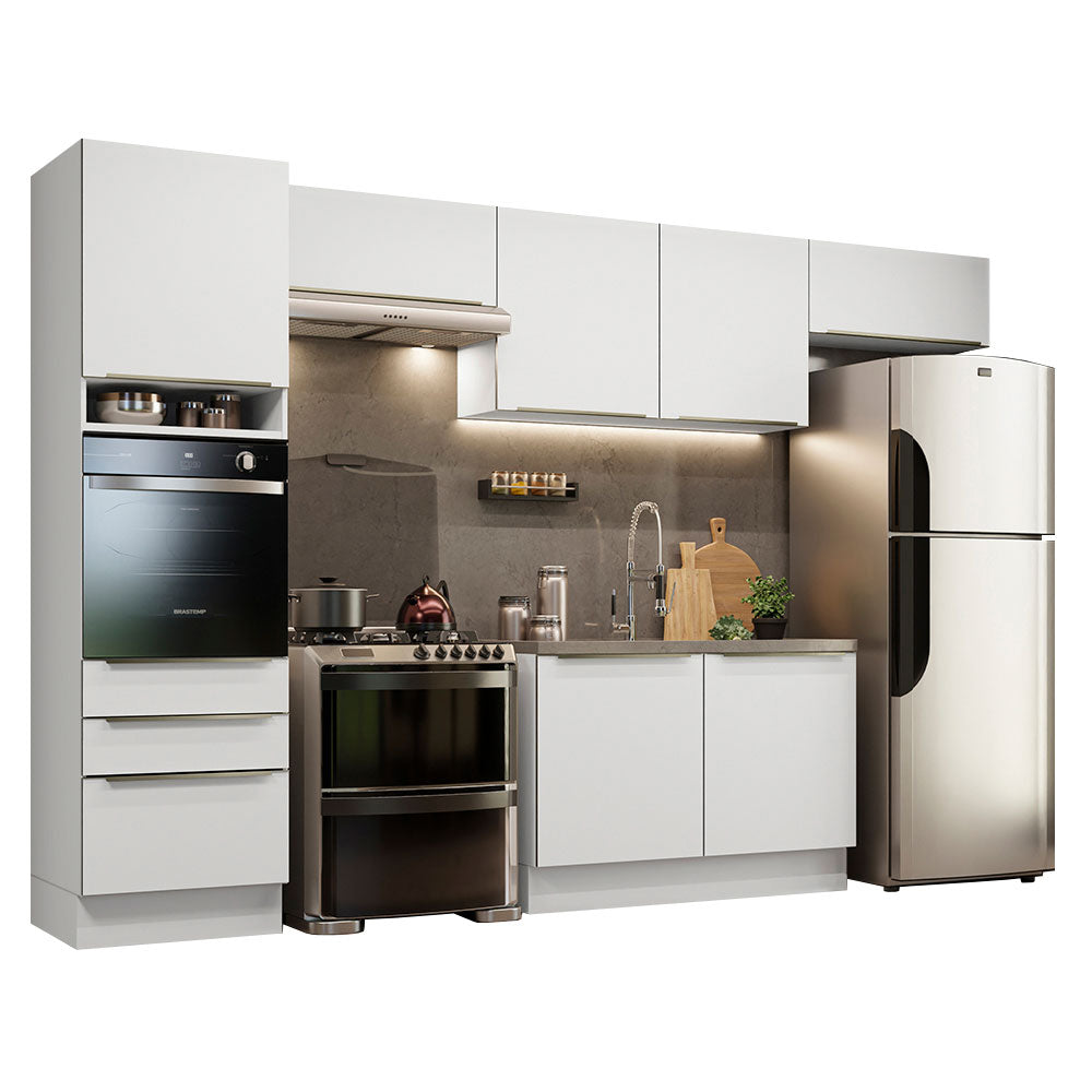 Armário de Cozinha Completa 340cm Branco/Branco Veludo Lux Madesa 01