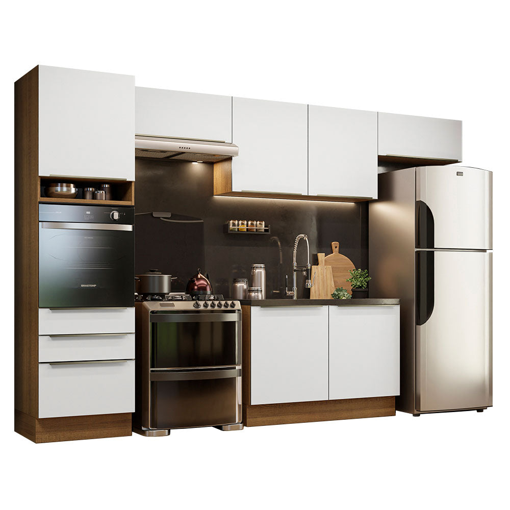 Armário de Cozinha Completa 340cm Rustic Branco Veludo Lux Madesa 01