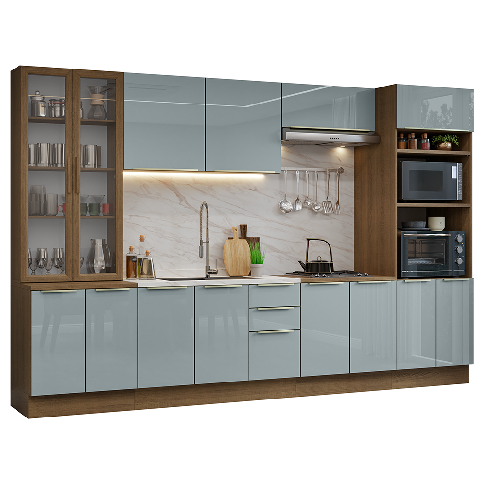 Armário de Cozinha Completa 340 x 60 cm Rustic/Cinza Lux Madesa 02