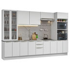 Armário de Cozinha Completa 340 x 60 cm Branco/Branco Veludo Lux Madesa 02