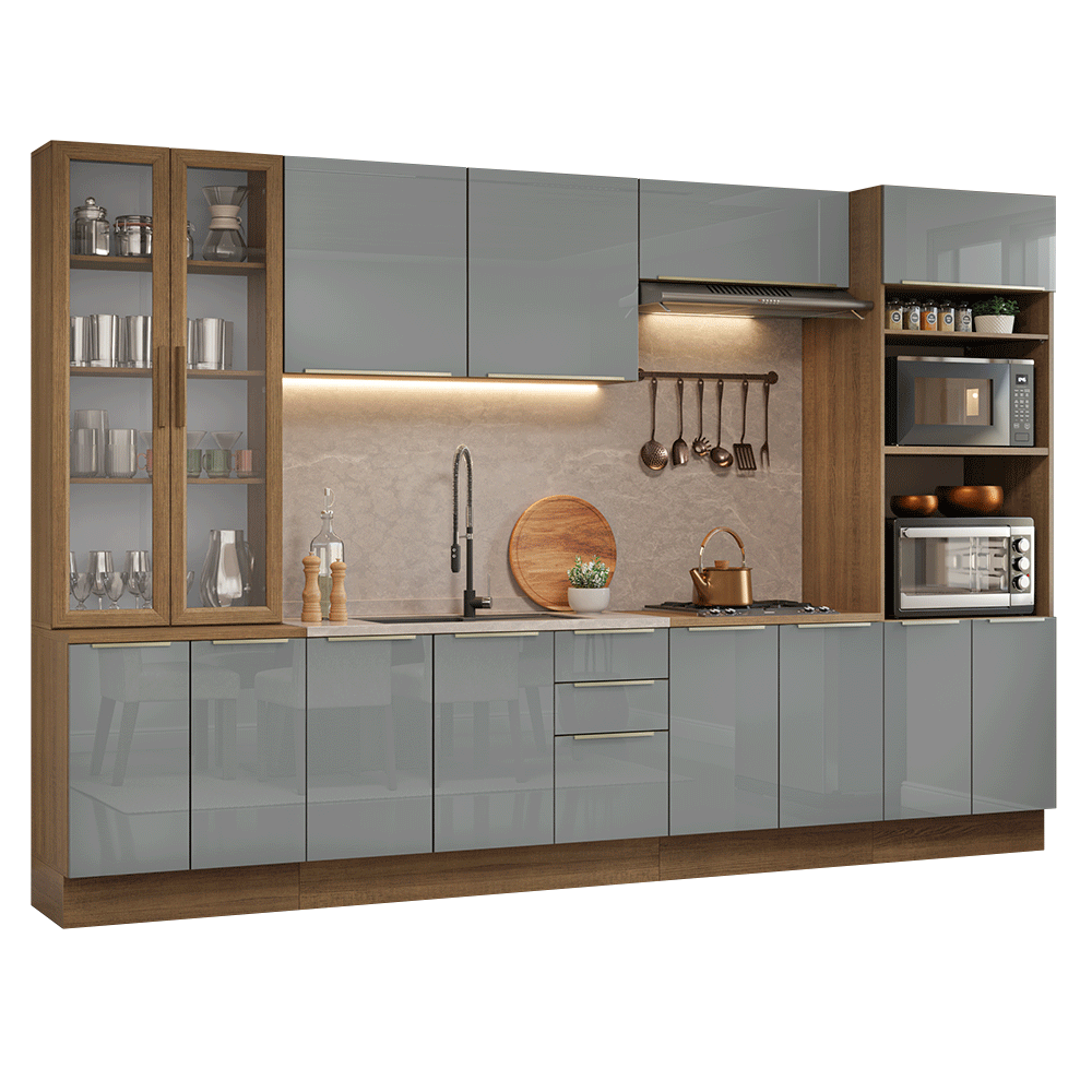 Armário de Cozinha Completa 340 cm Rustic/Cinza Lux Madesa 03