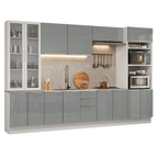 Armário de Cozinha Completa 340 cm Branco/Cinza Lux Madesa 03