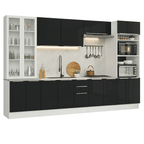 Armário de Cozinha Completa 340 x 60 cm Branco/Preto Lux Madesa 04