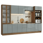 Armário de Cozinha Completa 340 x 60 cm Rustic/Cinza Lux Madesa 04