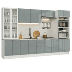 Armário de Cozinha Completa 340 x 60 cm Branco/Cinza Lux Madesa 04
