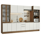 Armário de Cozinha Completa 340 x 60 cm Rustic/Branco Veludo Lux Madesa 04