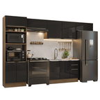 Armário de Cozinha Completa 350 cm Rustic/Preto Lux Madesa 01