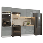 Armário de Cozinha Completa 350 cm Branco/Cinza Lux Madesa 01