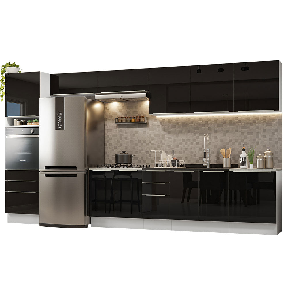 Armário de Cozinha Completa 400 x 60 cm Branco/Preto Lux da Thauane Madesa