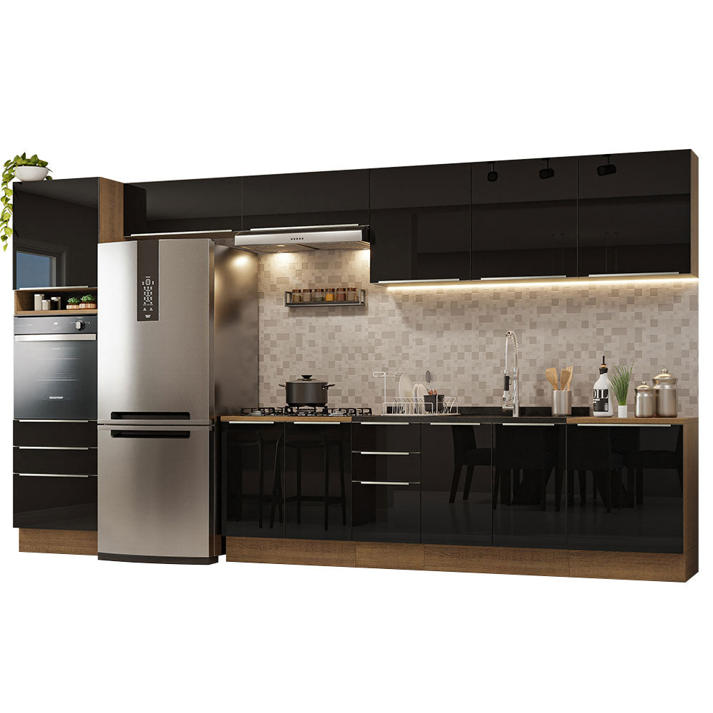 Armário de Cozinha Completa 400 x 60 cm Rustic/Preto Lux da Thauane Madesa