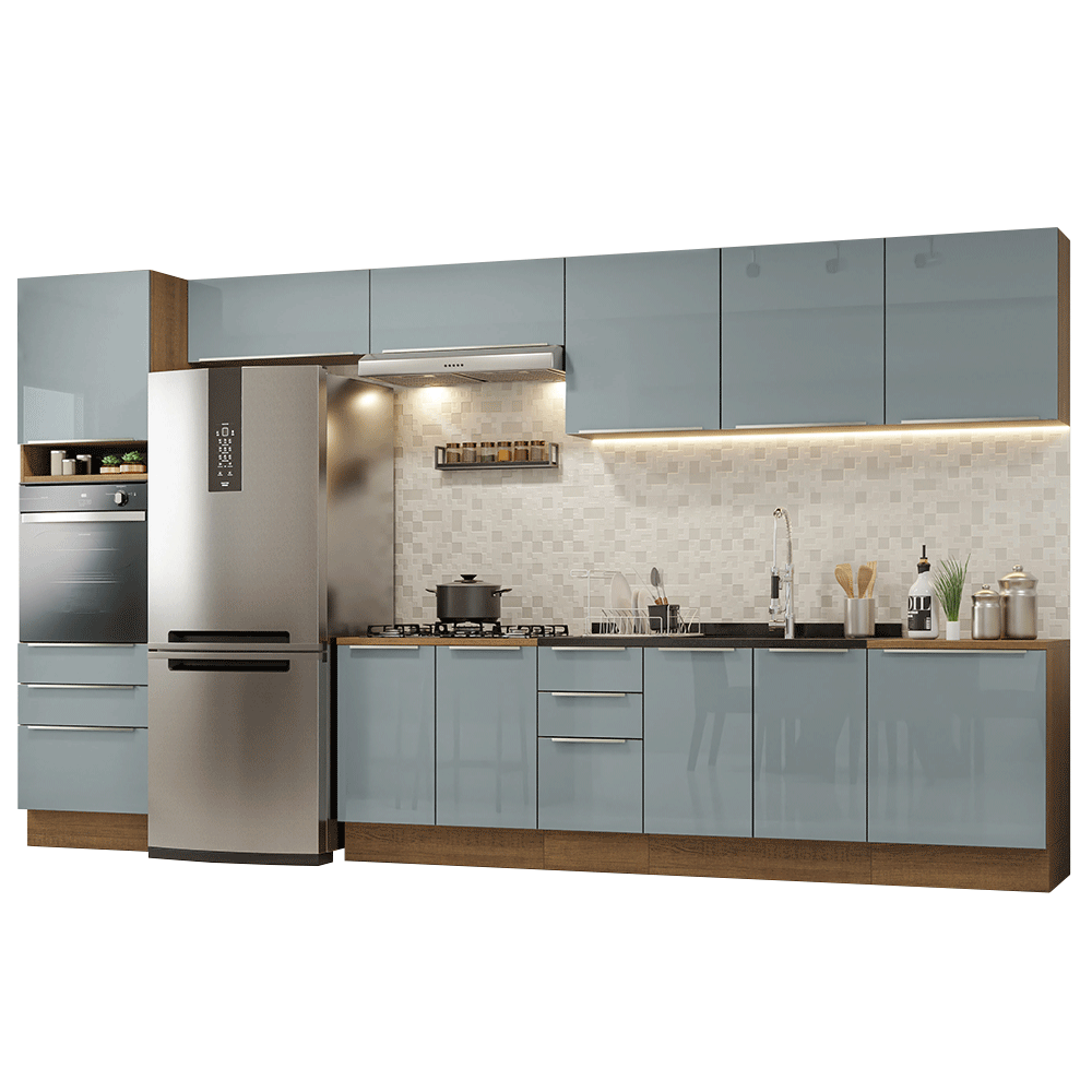 Armário de Cozinha Completa 400 x 60 cm Rustic/Cinza Lux da Thauane Madesa