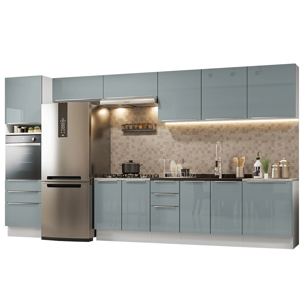 Armário de Cozinha Completa 400 x 60 cm Branco/Cinza Lux da Thauane Madesa