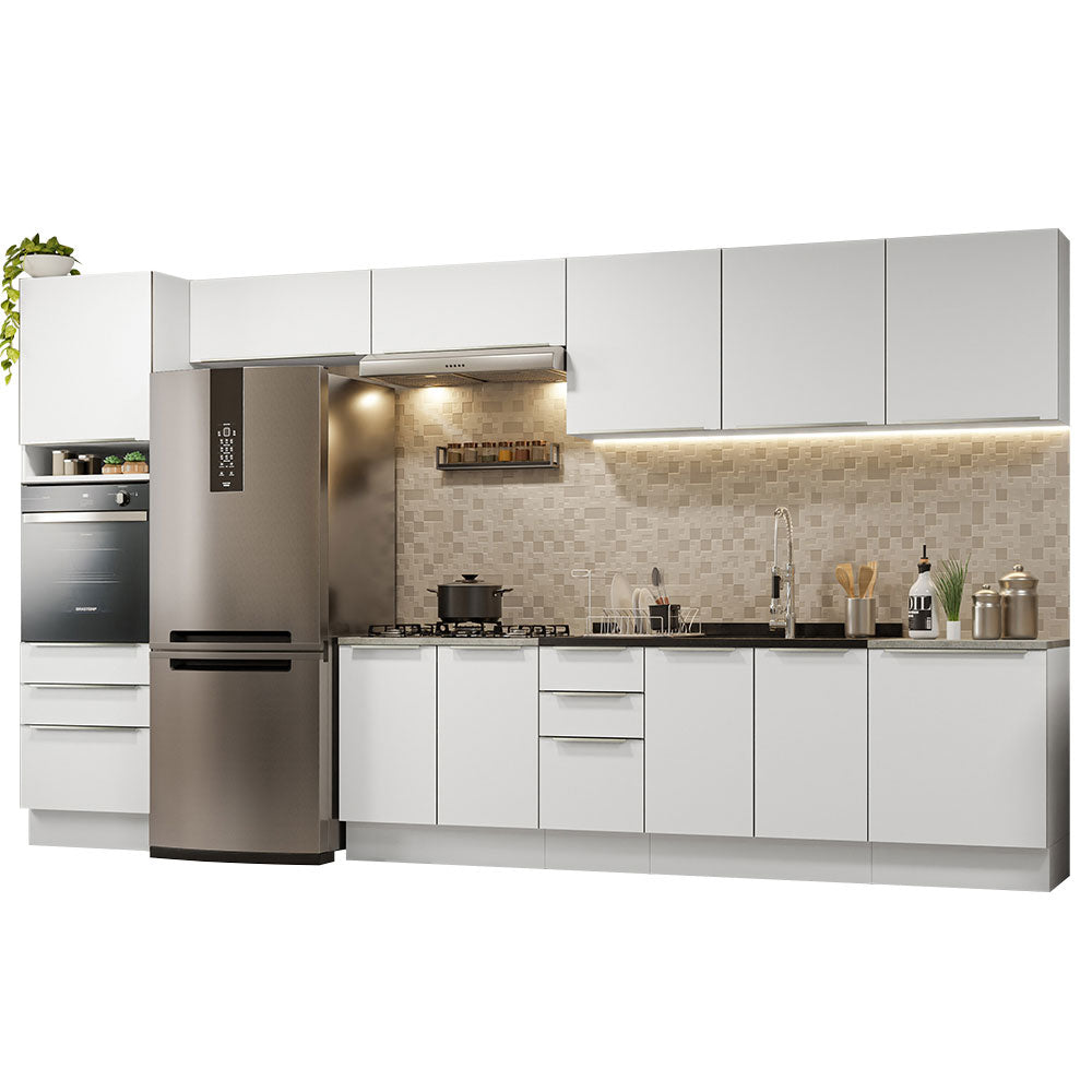 Armário de Cozinha Completa 400 x 60 cm Branco Veludo Lux da Thauane Madesa