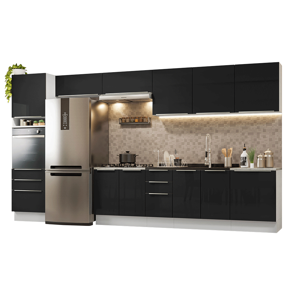 Armário de Cozinha Completa 400 cm Branco/Preto Lux Madesa 02