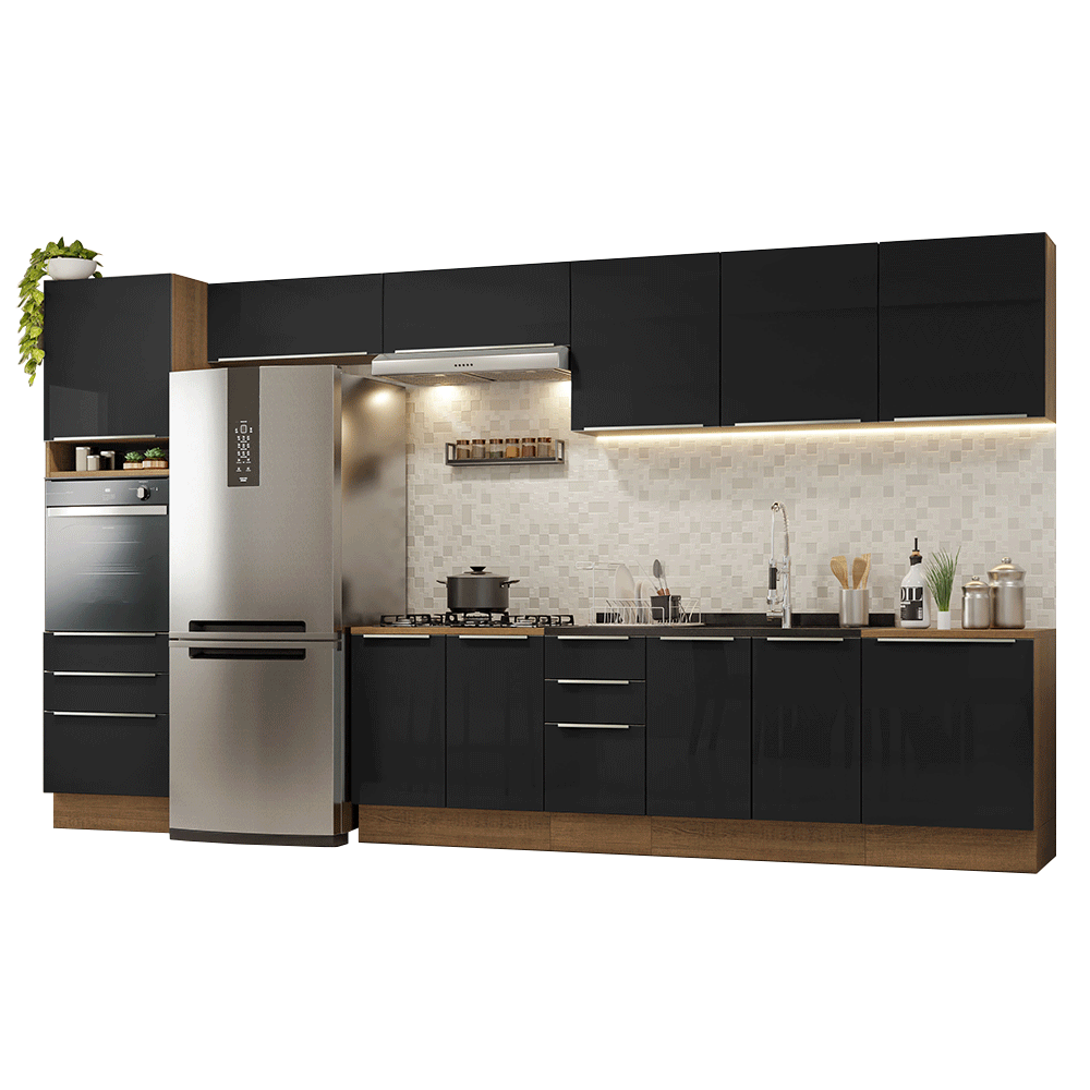 Armário de Cozinha Completa 400 cm Rustic/PretoLux Madesa 05