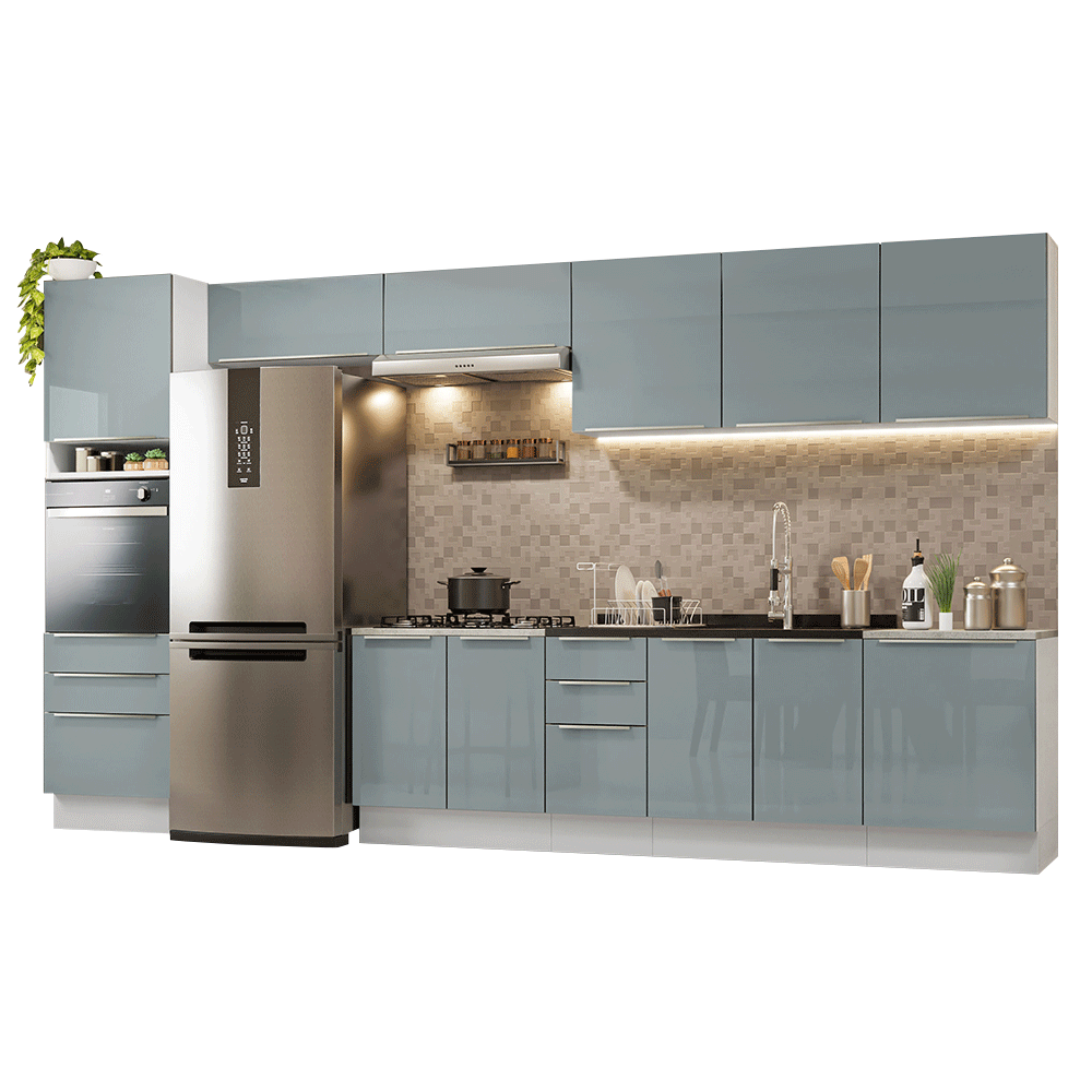 Armário de Cozinha Completa 400 cm Branco/Cinza Lux Madesa 02