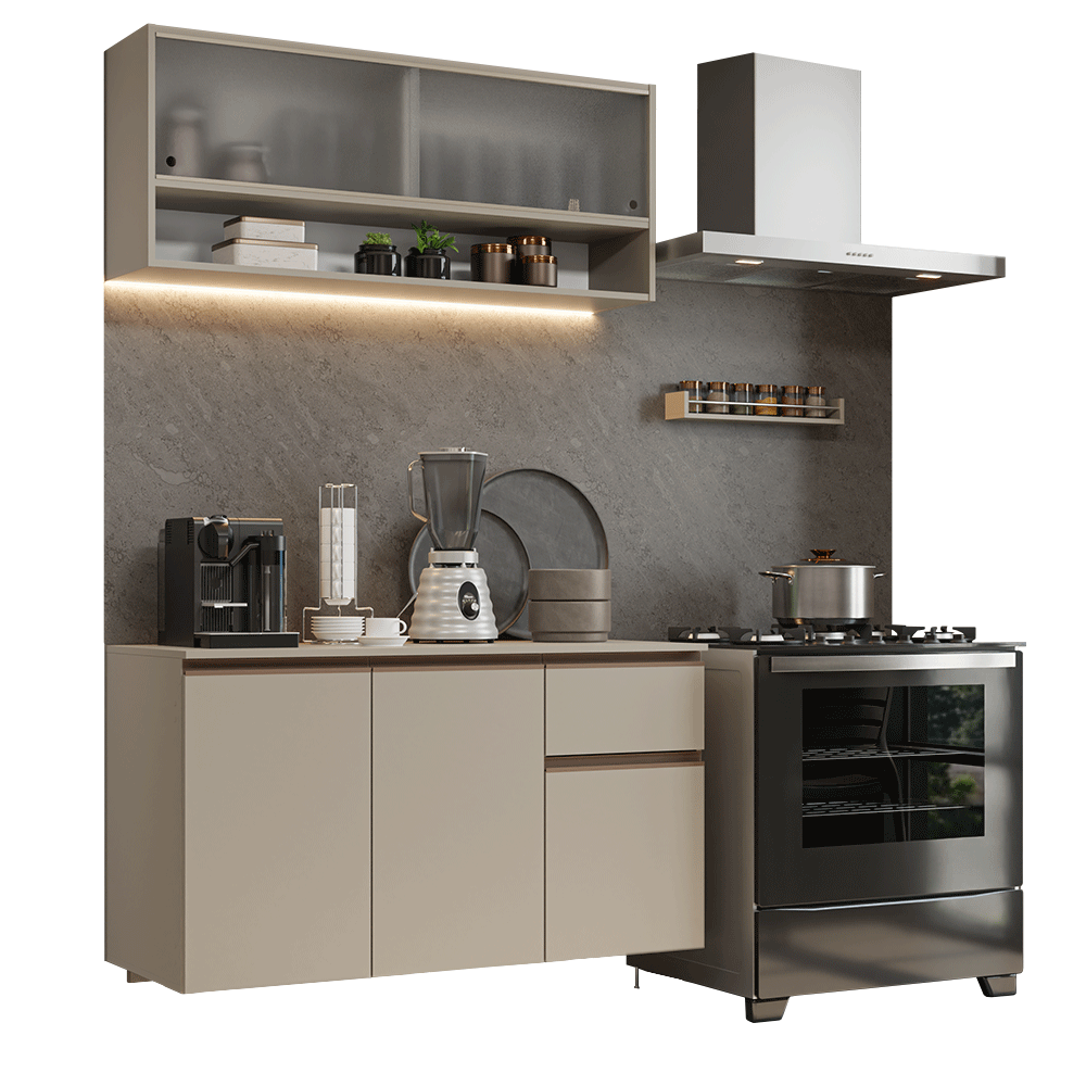 Armário de Cozinha Compacta 120 cm Suspensa Crema Nice Madesa 04