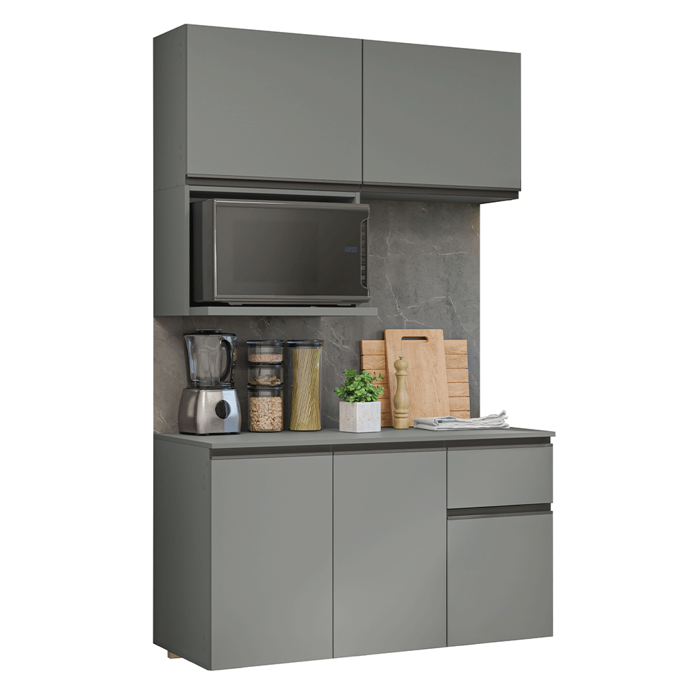 Armário de Cozinha Compacta 120 cm Suspensa Cinza Nice Madesa 06