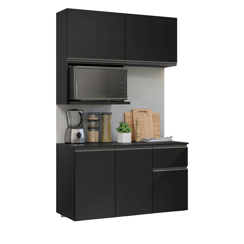 Armário de Cozinha Compacta 120 cm Suspenso Preto Nice Madesa 06
