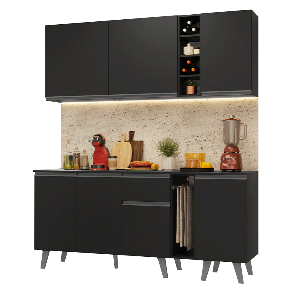 Armário de Cozinha Compacta 180 cm Preto Nice Madesa 01