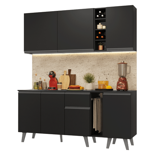 Armário de Cozinha Compacta 180 cm Preto Nice Madesa 01