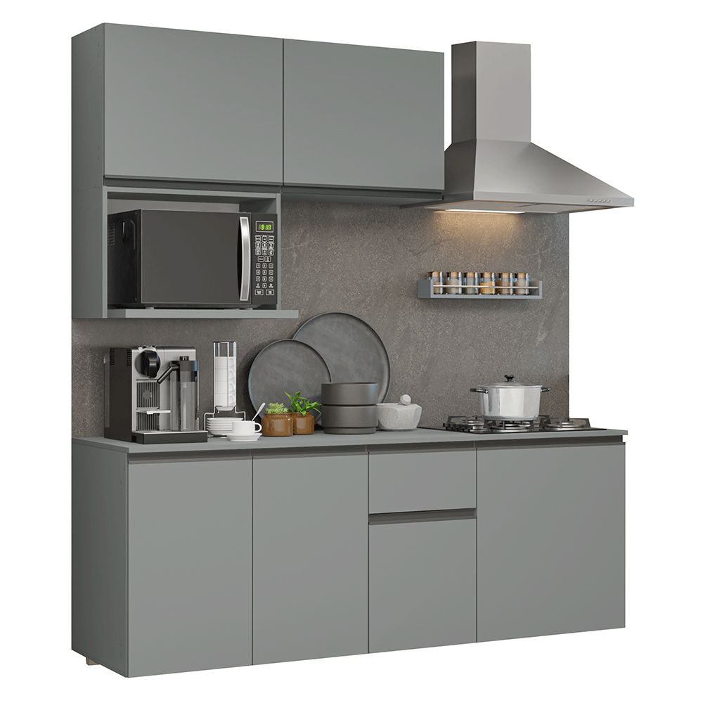 Armário de Cozinha Compacta 180 cm Suspensa Cinza Nice Madesa 03