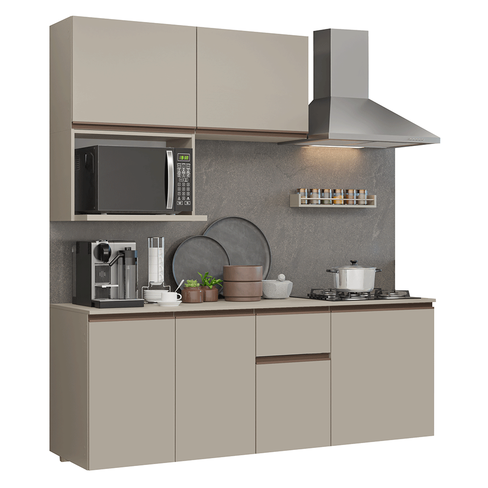 Armário de Cozinha Compacta 180 cm Suspensa Crema Nice Madesa 03