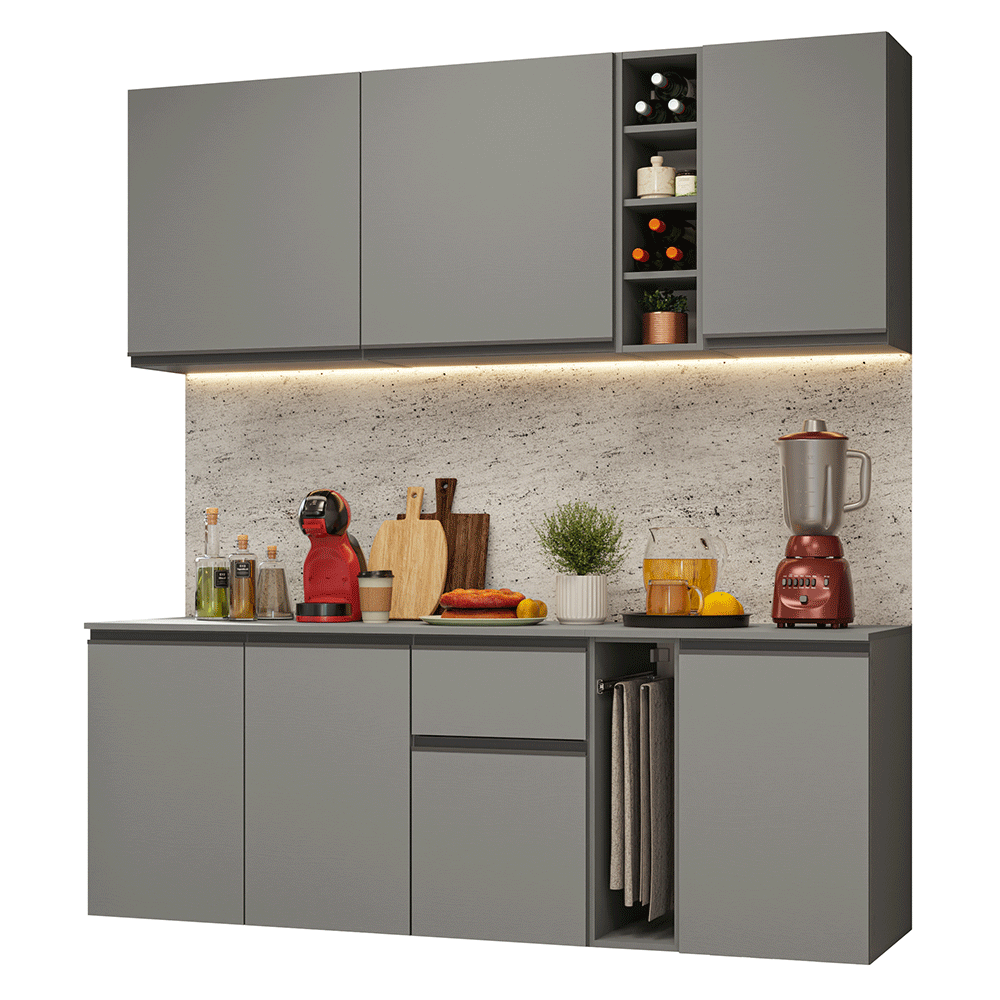 Armário de Cozinha Compacta 180 cm Suspenso Cinza Nice Madesa 04