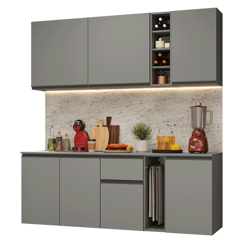 Armário de Cozinha Compacta 180 cm Suspenso Cinza Nice Madesa 04