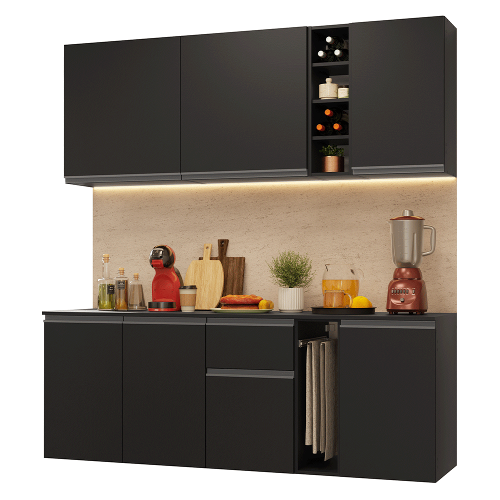 Armário de Cozinha Compacta 180 cm Suspenso Preto Nice Madesa 04