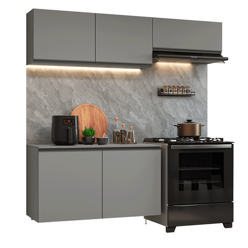 Armário de Cozinha Compacta Suspenso 200cm Cinza Nice Madesa 02